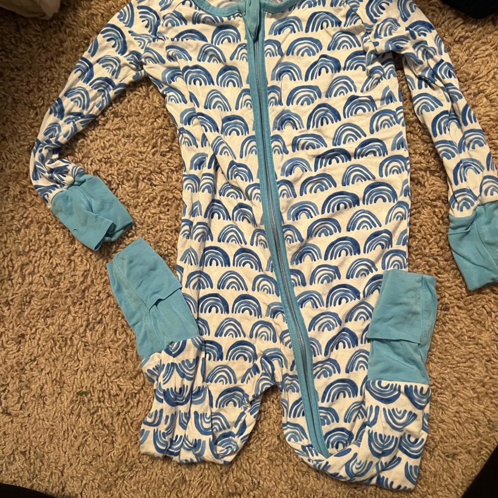 Little Sleepies Blue and White Rainbow Footie 6-12 months
